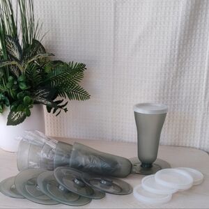 Tupperware Frosted Smoky Gray Dessert Goblet with White Lid